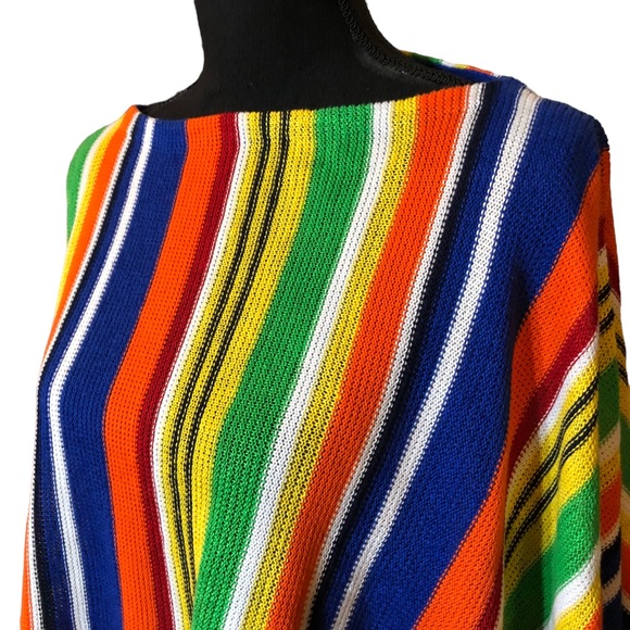 Lauren Ralph Lauren Linen blend knit rainbow striped Poncho Shawl/wrap SM - Picture 2 of 8